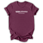 A maroon short-sleeve crewneck t-shirt with 'MIRLITONS The Nutcracker' printed in white text on the chest, displayed on a clean white background.