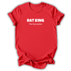 Red short-sleeve t-shirt with white printed text reading 'RAT KING' and 'The Nutcracker' on the chest, displayed against a clean white background.
