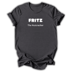 Black short-sleeve crewneck t-shirt with white printed text reading 'FRITZ' and 'The Nutcracker' on the chest, displayed against a clean white background.