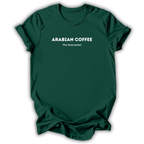 Green short-sleeve t-shirt with white printed text reading 'ARABIAN COFFEE' and 'The Nutcracker' underneath, displayed against a clean white background.