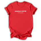 A red short-sleeve t-shirt with white printed text reading 'ARABIAN COFFEE' and 'The Nutcracker' underneath, displayed against a clean white background.