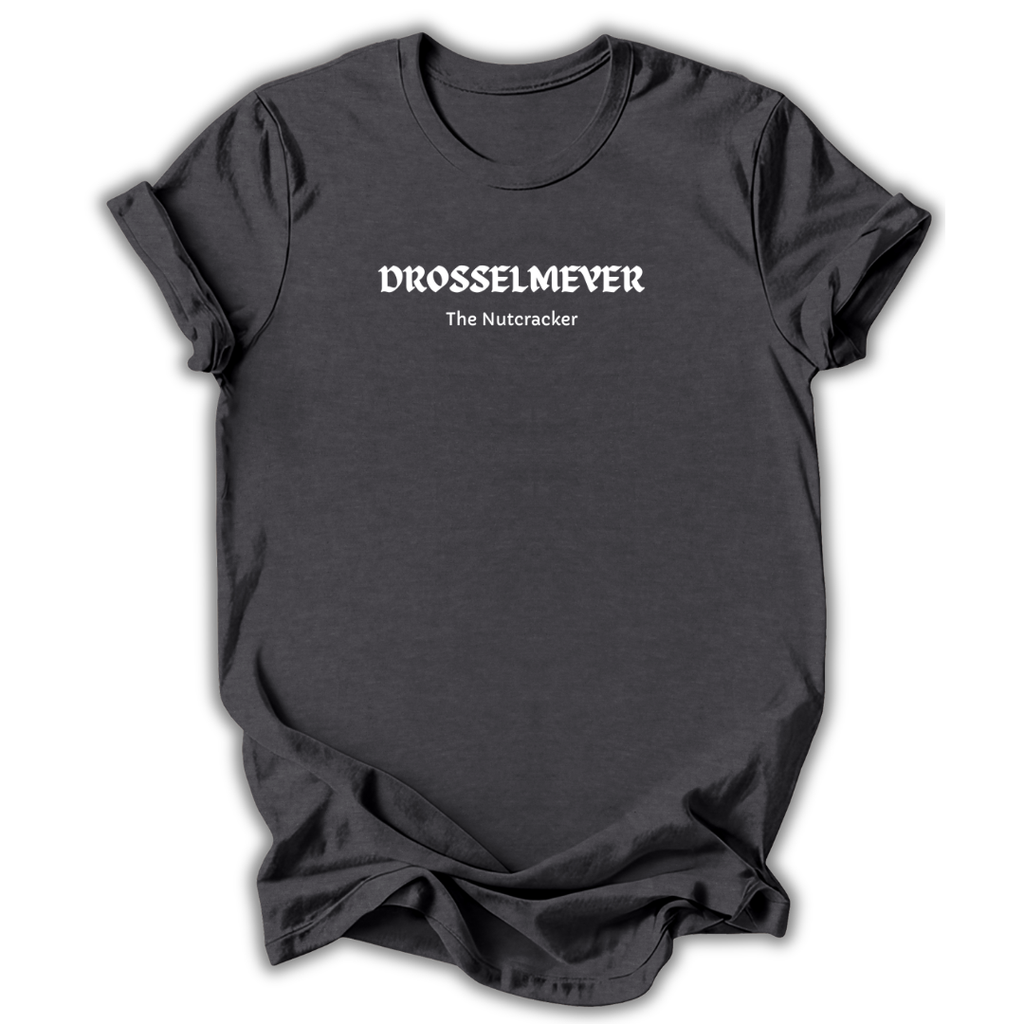 Gray short-sleeve t-shirt with 'DROSSEMEYER The Nutcracker' printed in white text on the chest, displayed against a clean white background.