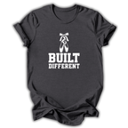 Dark gray t-shirt with a graphic of a swimsuit and text on a white background