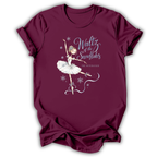 A maroon short-sleeve t-shirt featuring a white graphic of a ballet dancer with the text 'Waltz of the Snowflakes' and 'The Nutcracker' on the front, displayed against a white background.
