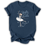 A navy blue short-sleeve t-shirt with a graphic of a ballet dancer in a white tutu and the text 'Waltz of the Snowflakes' and 'The Nutcracker' printed on the front, displayed on a clean white background.