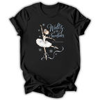 A black short-sleeve t-shirt with a graphic of a ballet dancer in a white tutu and the text 'Waltz of the Snowflakes' and 'The Nutcracker' printed on the front, displayed against a plain white background.
