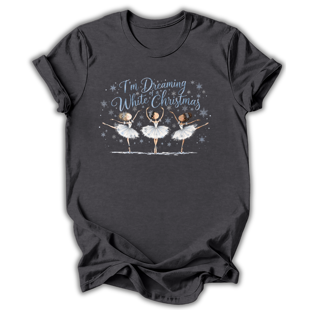 Dark gray t-shirt with a graphic of a swimsuit and text on a white background