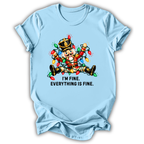 A light blue short-sleeve t-shirt printed with the “I’m Fine Nutcracker” graphic design.