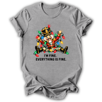 A heather gray short-sleeve t-shirt printed with the “I’m Fine Nutcracker” graphic design.