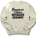 A sand-colored crewneck sweatshirt featuring a 'Happiness Is Being a Nutcracker Grammy' holiday design.