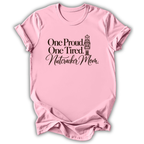 A light pink short-sleeve t-shirt printed with the “Proud & Tired Nutcracker Mom” graphic design.