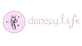 Logo for 'dancey.life' featuring a ballet slipper icon on a pink circle with stars.